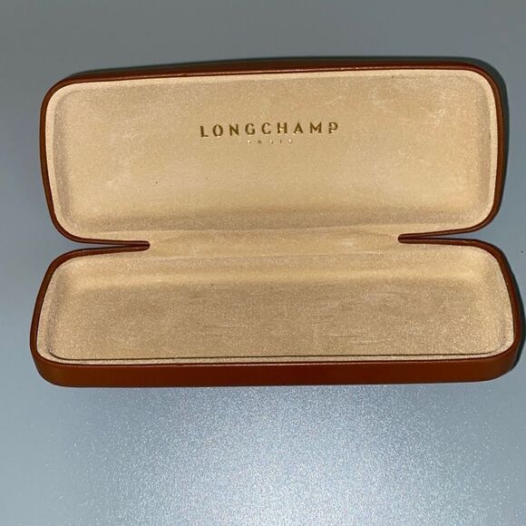Longchamp Paris Sun/Glasses case brown leather hard clamshell - Picture 3 of 6